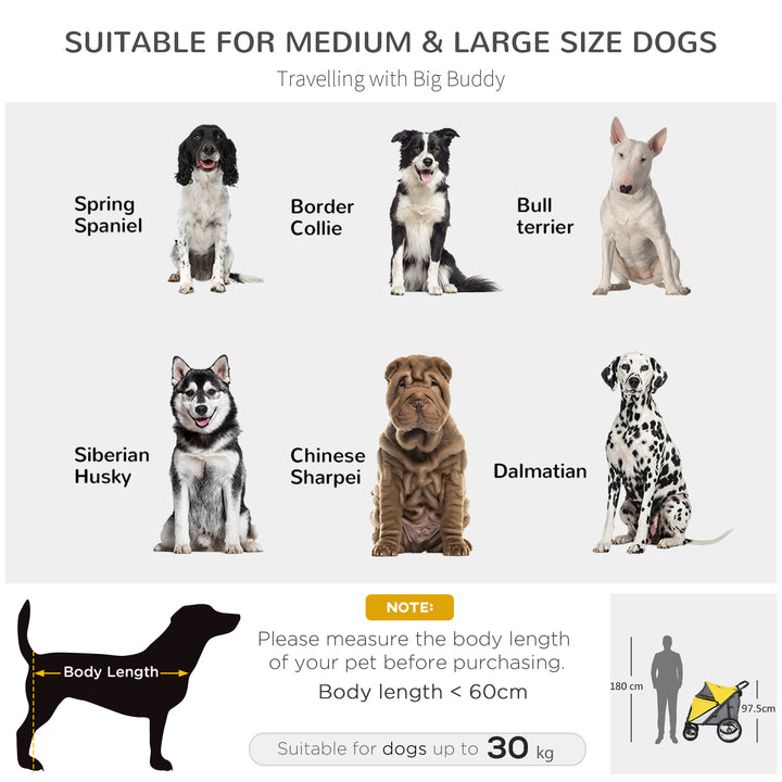 Foldable Pet Stroller, with Washable Cushion, Storage Bags, Safety Leash, for Medium, Large Dogs, Cats - Yellow