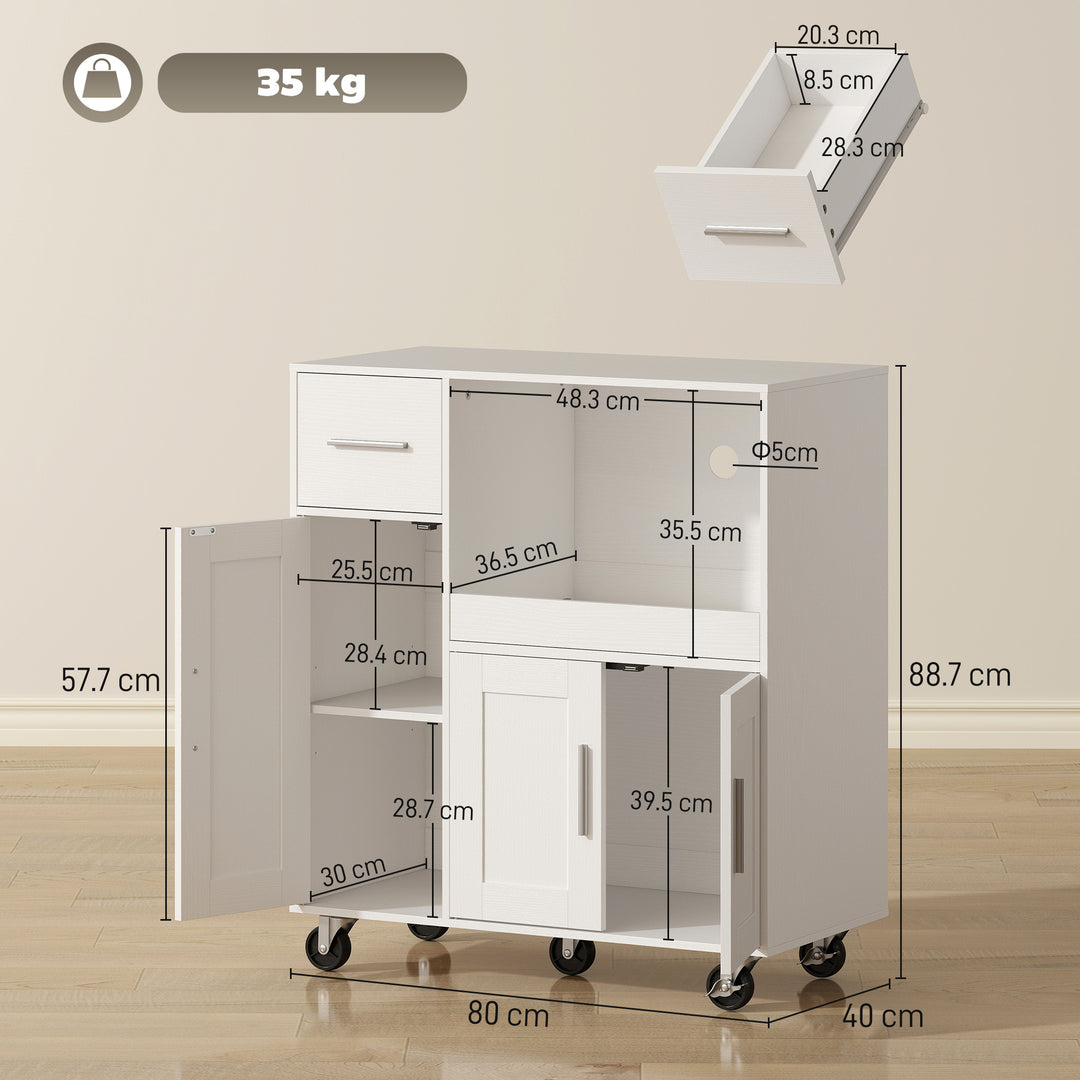 Rolling Kitchen Cart, Microwave Cabinet with Sliding Tray, Drawer, 3-D