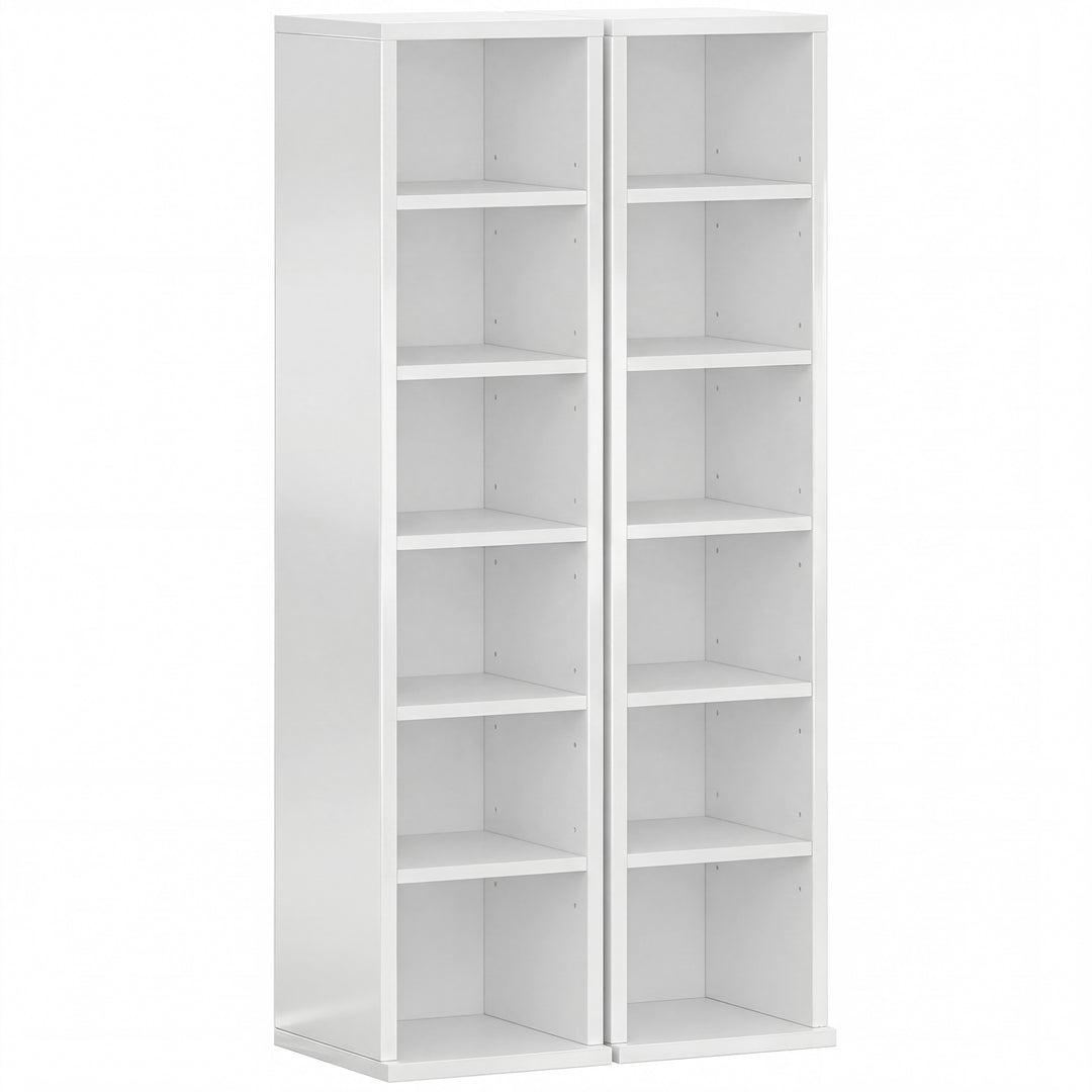 Set of 2 CD Media Display Shelf Unit Tower Rack with Adjustable Shelve