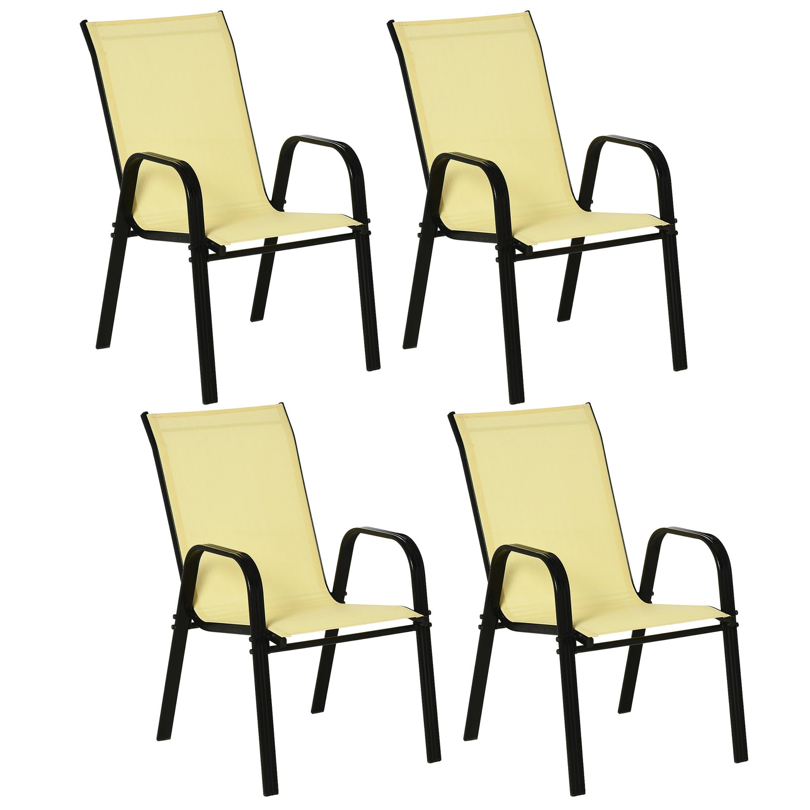 Set of Four Stackable Mesh Seat Chairs - Beige