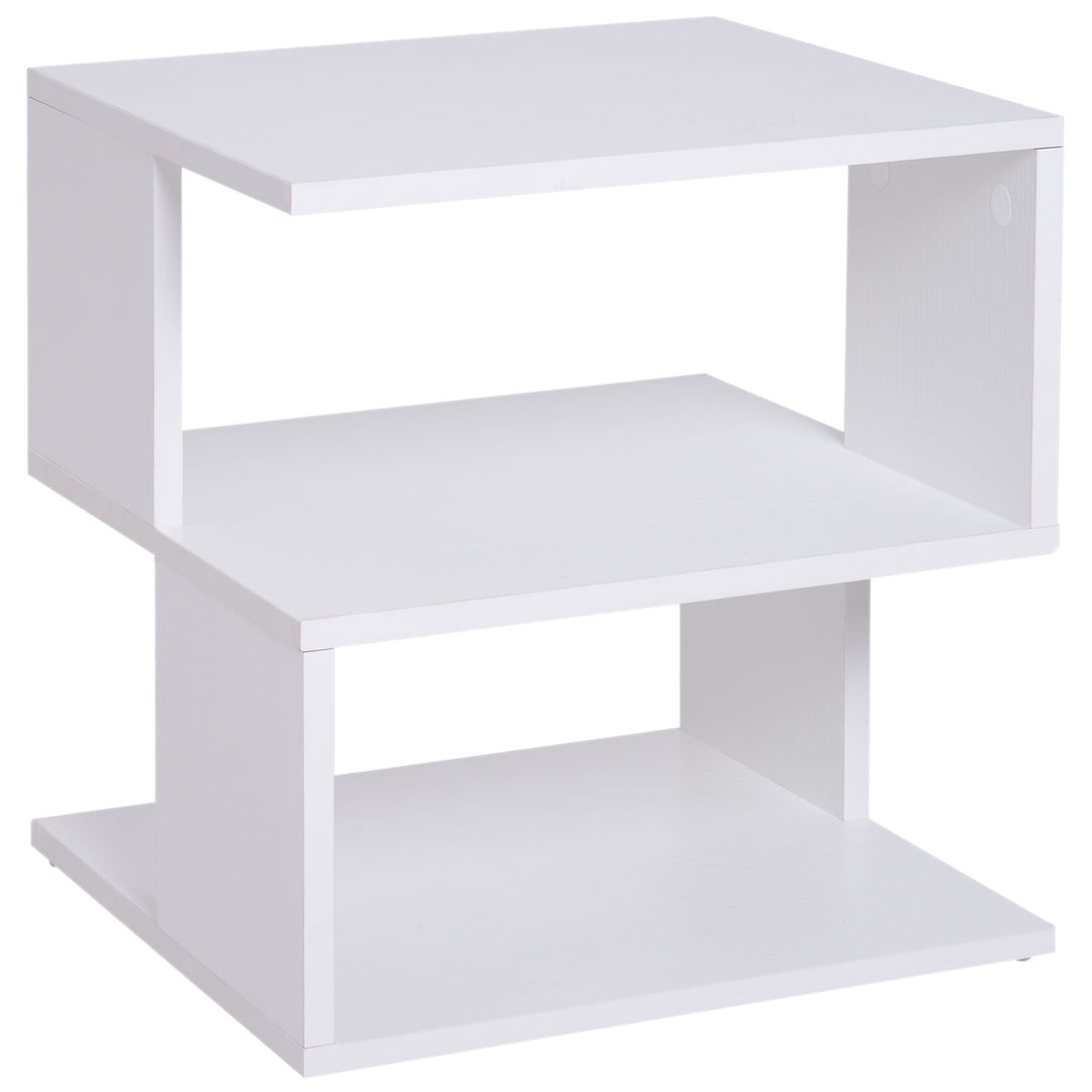 Side Table Square Coffee Table Modern End Table with 2 Tier Storage Shelves for Living Room, Bedroom, White