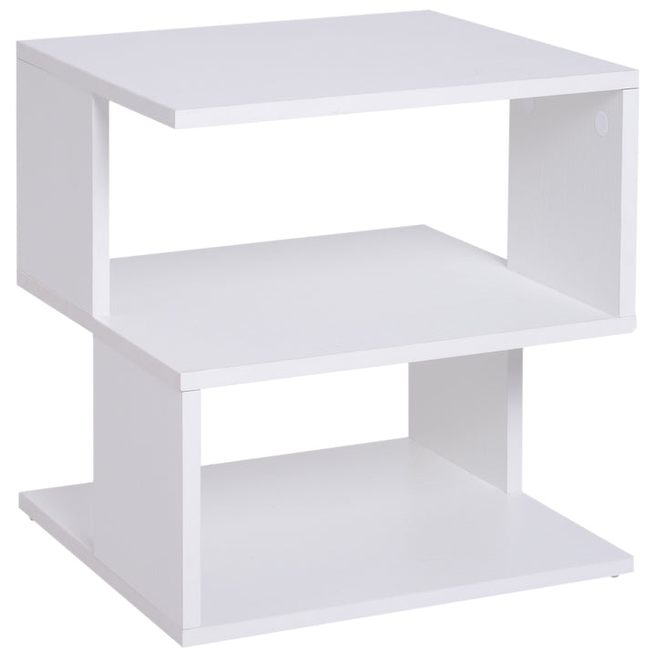 Side Table Square Coffee Table Modern End Table with 2 Tier Storage Shelves for Living Room, Bedroom, White