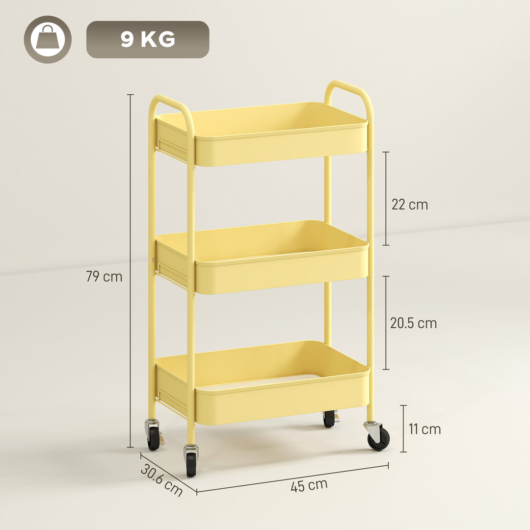 Three-Tier Steel Storage Trolley - Yellow