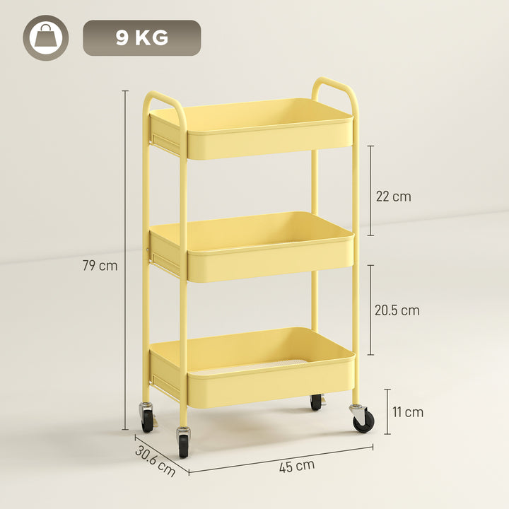 Three-Tier Steel Storage Trolley - Yellow
