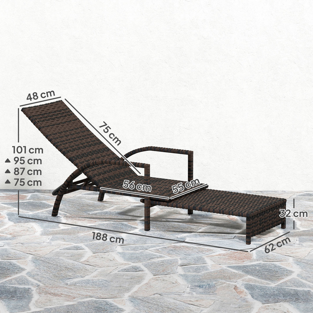 Reclining Rattan Lounger, with Extending Footrest - Brown