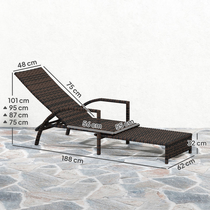 Reclining Rattan Lounger, with Extending Footrest - Brown