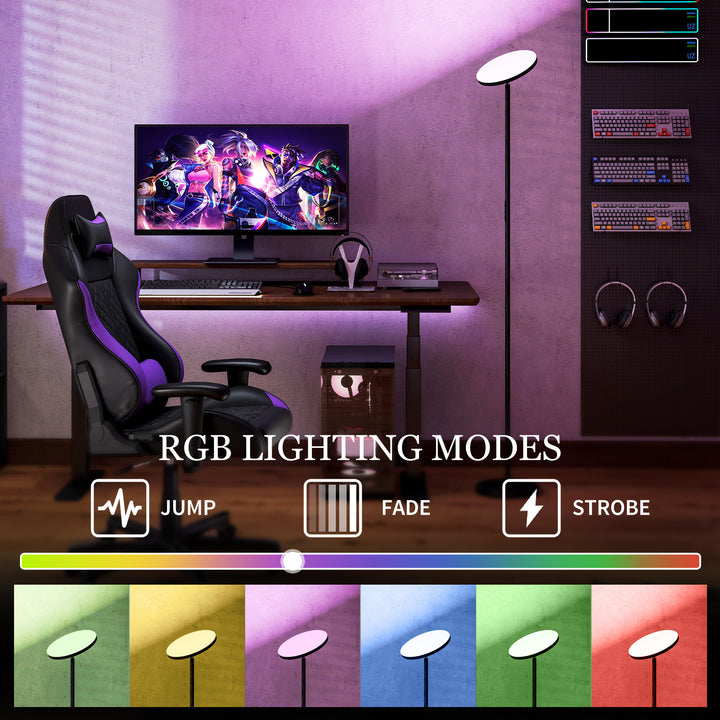 RGB Uplighter Floor Lamp, Tall Dimmable Standing Lamp with Remote &amp; Touch Control, 350° Rotatable Head for Living Room Bedroom, 2700K-6000K Colour Temperatures