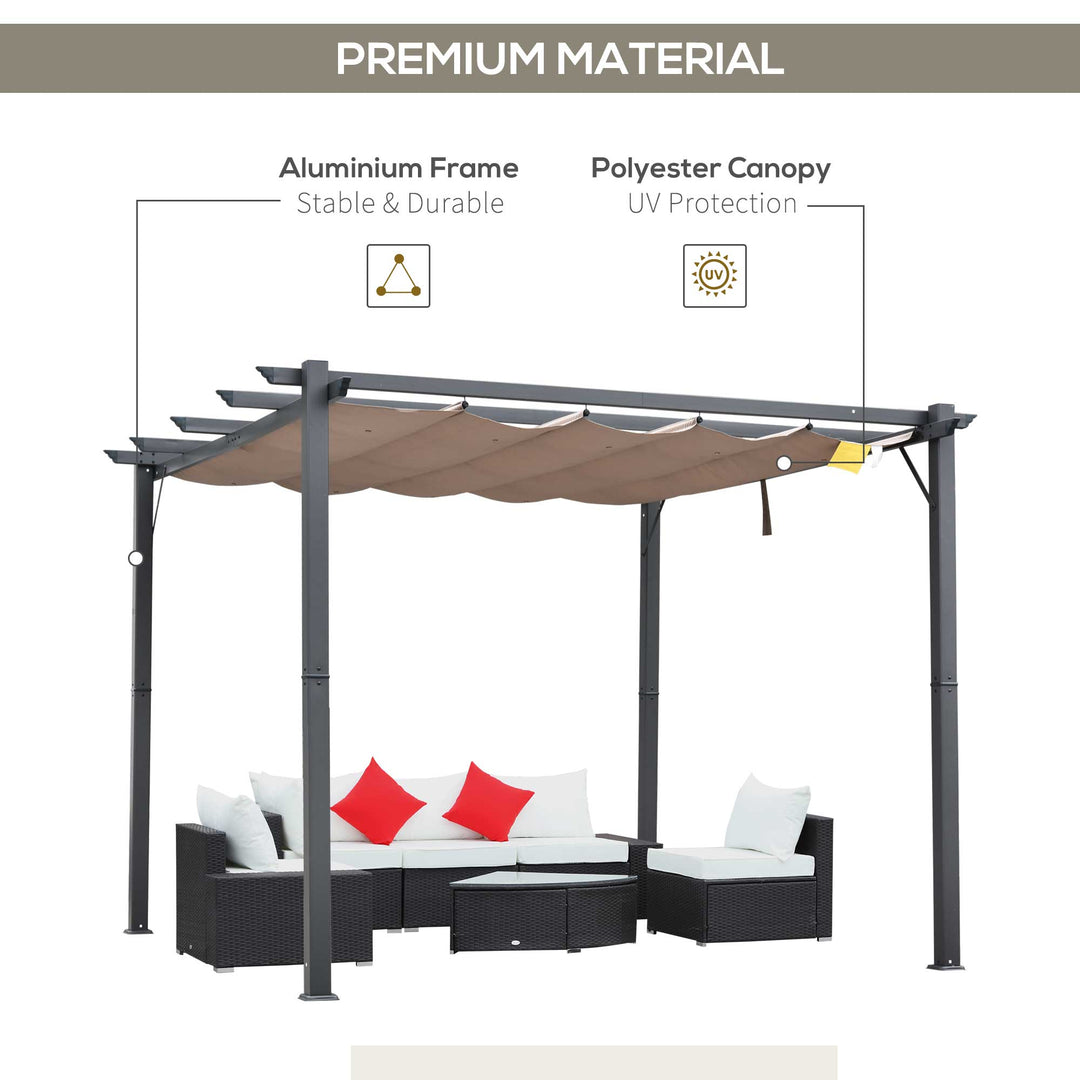 MCL 3m x 3m Pergola - Retractable Aluminium 3x3 Garden Shade for Outdoor BBQ & Gatherings, Family Use, Brown