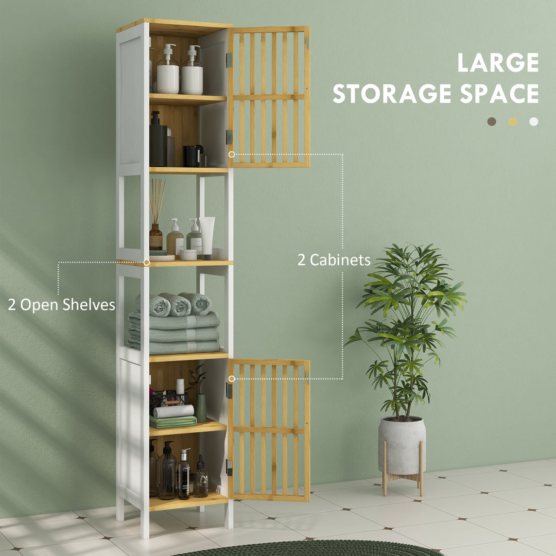 Bamboo-Blend Retro Cut-Out Tall Bathroom Storage Unit