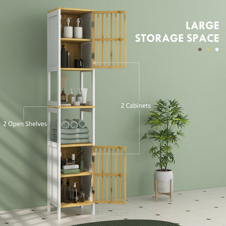 Bamboo-Blend Retro Cut-Out Tall Bathroom Storage Unit