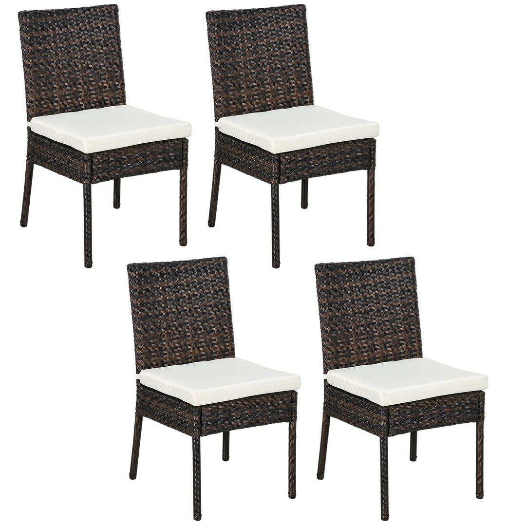 Set of Four Armless Rattan Garden Chairs - Brown