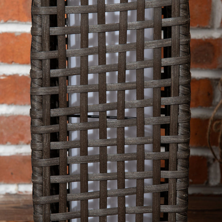 Outdoor Rattan Solar Lantern, Brushed PE Wicker Patio Garden Lantern wtih Auto On/Off Solar Powered LED Lights for Indoor & Outdoor Use, Porch, Yard, Lawn, Courtyard, Grey