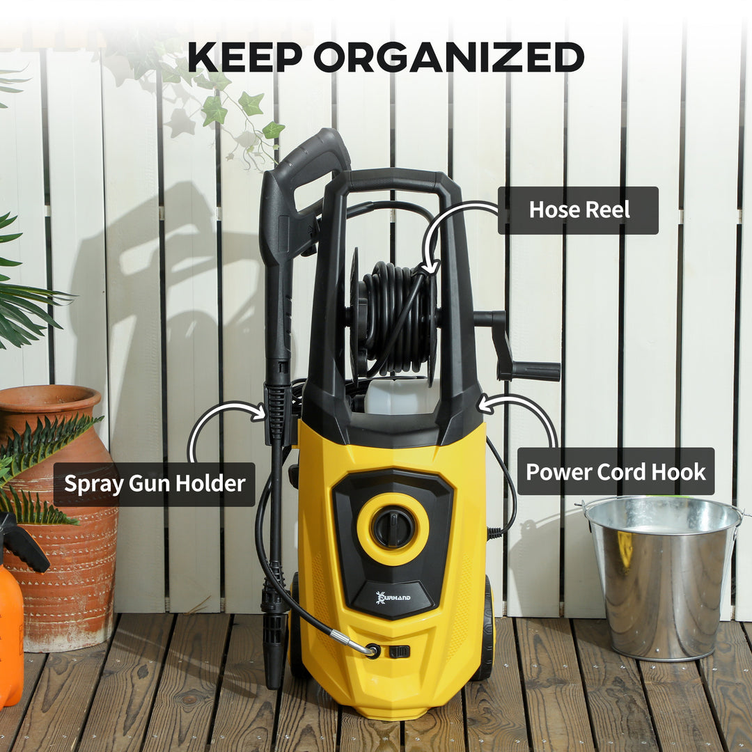 1800W High Pressure Washer, 150 Bar Pressure, 510 L/h Flow, High-Performance Portable Power Washer Jet Wash Cleaner with 6M Hose and Hose Reel for Garden, Car, Furniture, Yellow