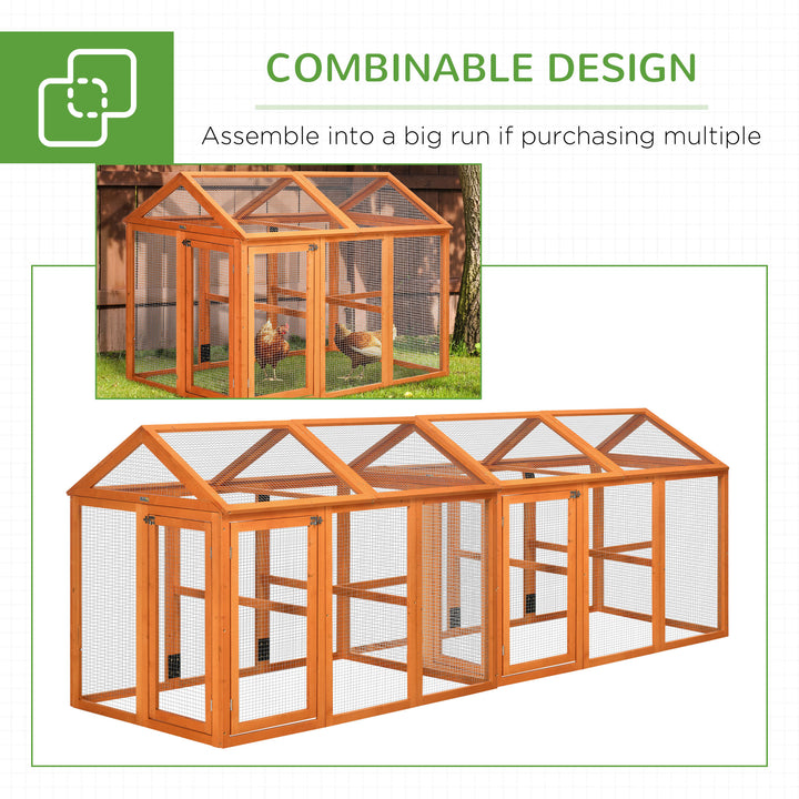 PawHut Chicken Run Coop, Wooden Chicken House for 1-3 Chickens, Hen House Duck Pen Outdoor w/ Combinable Design, Orange