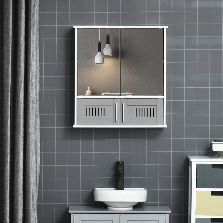 MCL Bathroom Mirror Cabinet, Wall Mounted Storage Cupboard with Double Doors and Adjustable Shelf, Bathroom Organizer, Grey