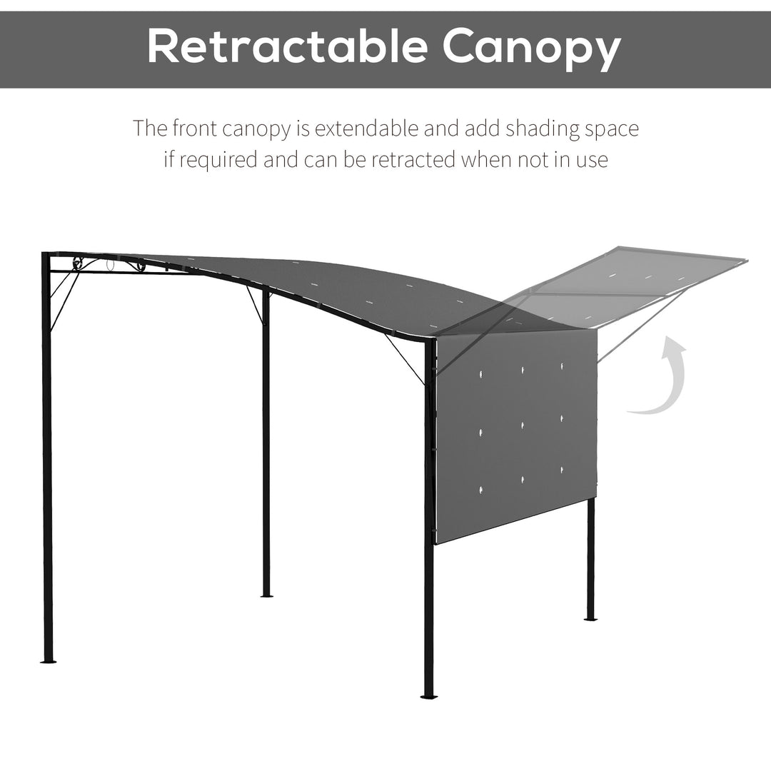 3 x 2.5m Patio Metal Gazebo Door Window Awning Wall Mount Metal Outdoor Shelter Charcoal Grey