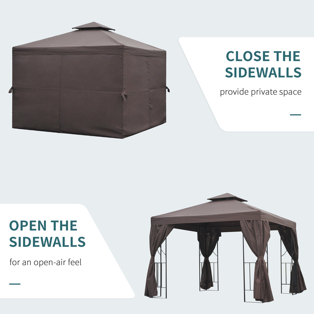 3 x 3 m Garden Gazebo Double Roof Marquee Patio Wedding Party Tent Canopy Shelter with Sidewalls (Brown)