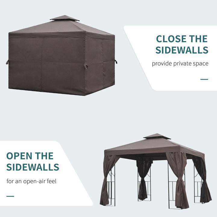 3 x 3 m Garden Gazebo Double Roof Marquee Patio Wedding Party Tent Canopy Shelter with Sidewalls (Brown)