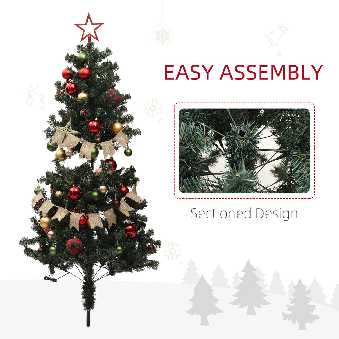 5ft Pre-Lit Xmas Tree with Decorations, Green, Red and Warm White