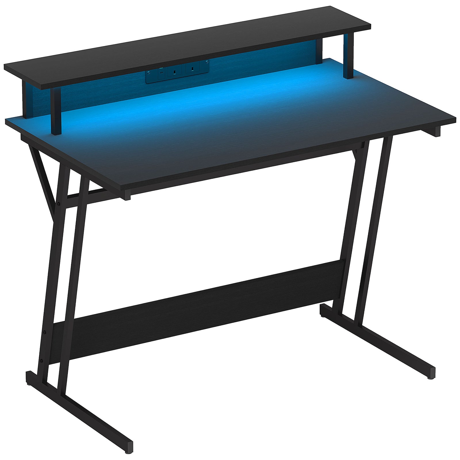 Two-Level LED Gaming Desk - Black