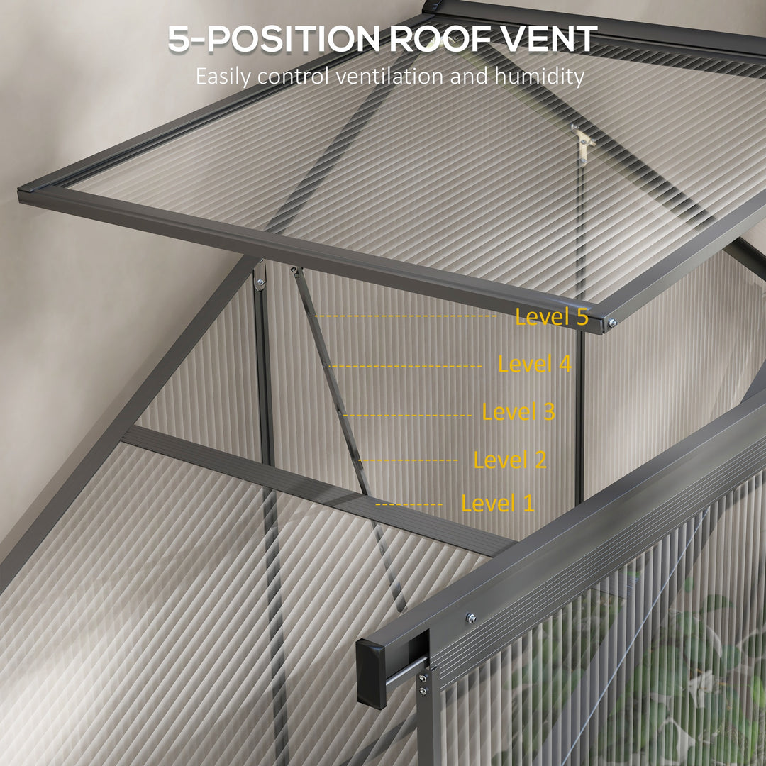 6 x 2.5ft Polycarbonate Greenhouse Walk-In Green House with Rain Gutter, Sliding Door, Window, Foundation, Dark Grey