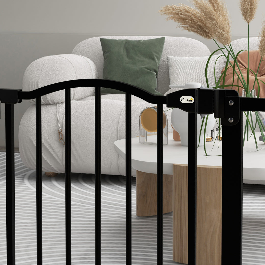 PawHut Dog Gate Baby Gates for Dogs Pet Gate with Metal Adjustable Frame & Double Locking System, 74-87Wcm, Black | Aosom UK