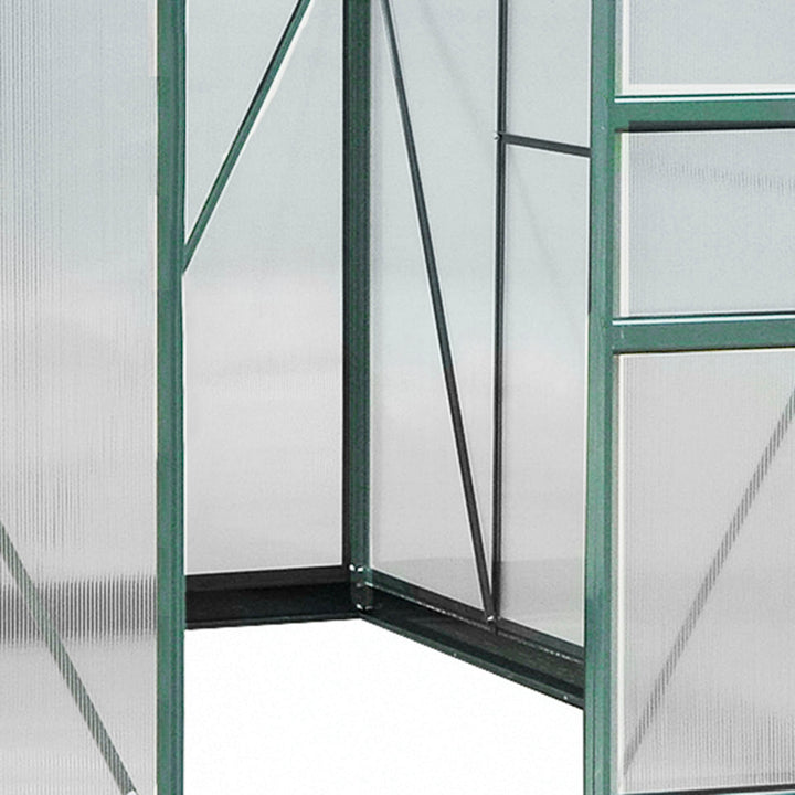 6 x 8ft Polycarbonate Greenhouse, Large Walk-In Green House with Slide Door and Window, Garden Plants Grow House with Aluminium Frame and Foundation, Dark Green