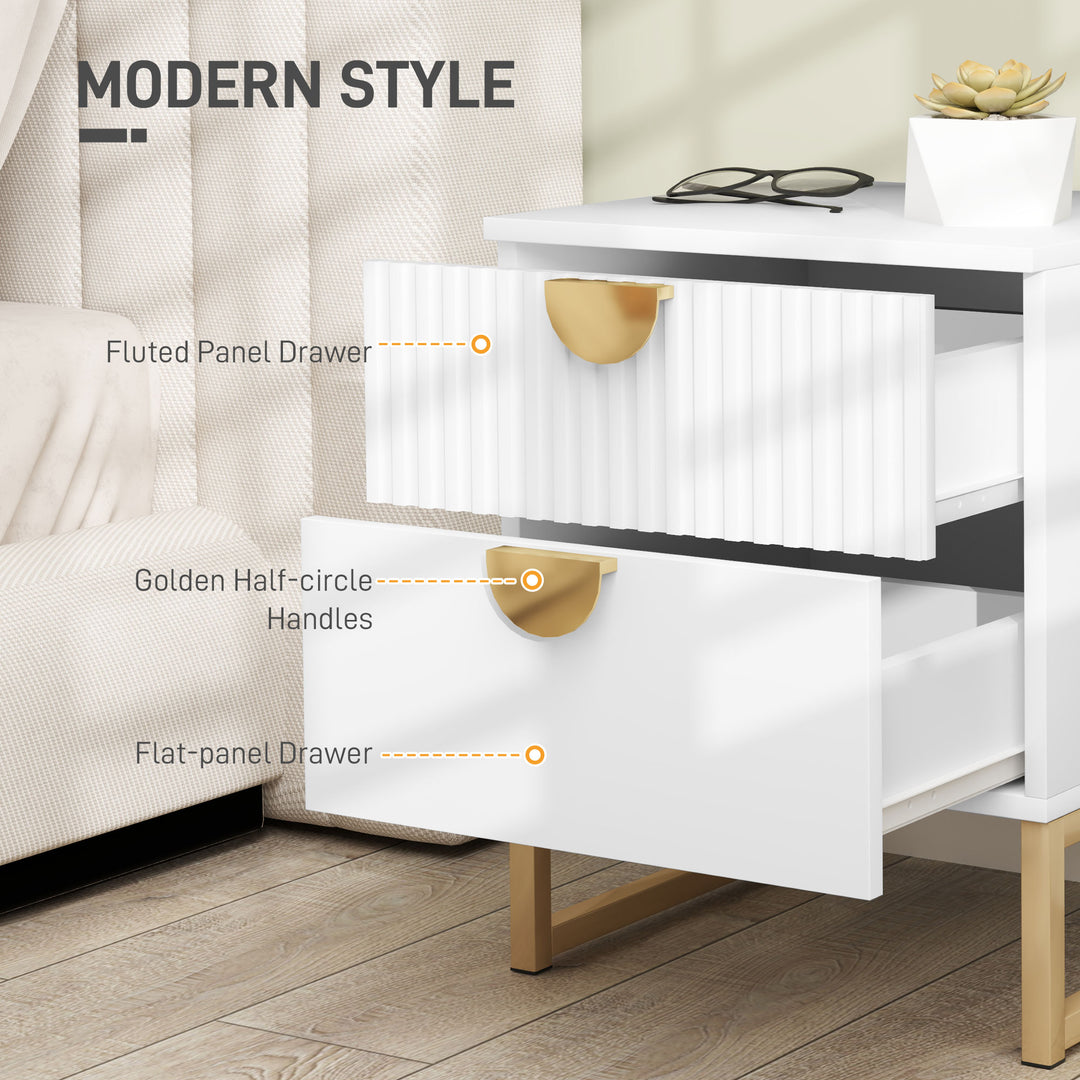 Elegant Two-Drawer Bedside Table - White