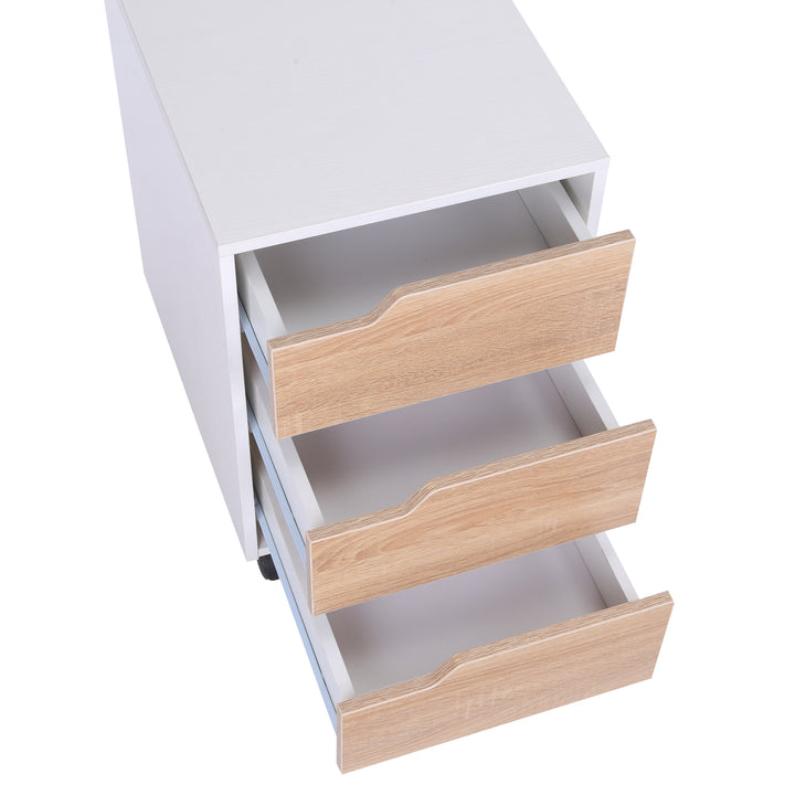 HOMCOM MDF Mobile File Cabinet pedestal with 3 Drawers Lockable Casters Oak and White | Aosom UK