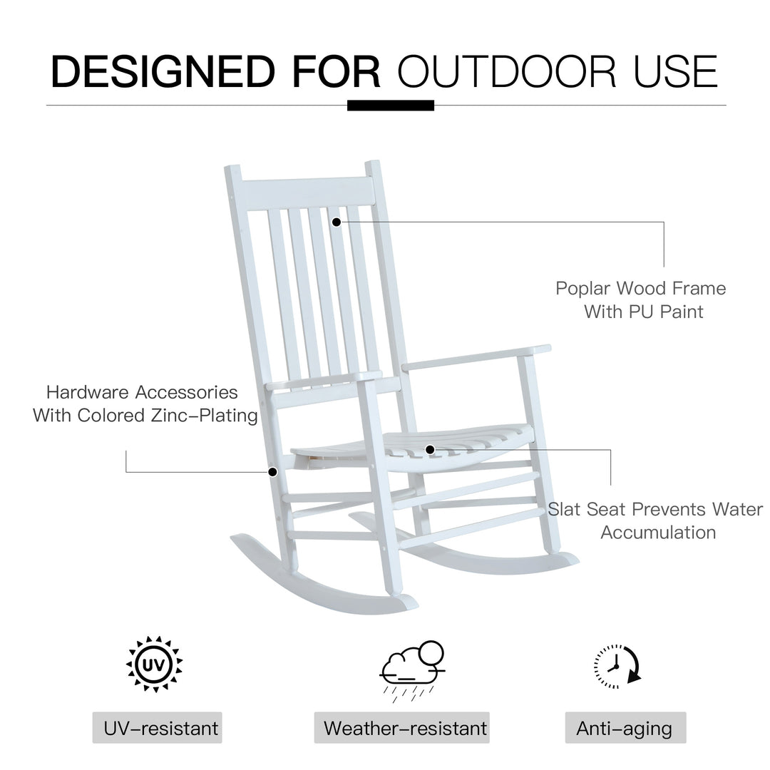 Outdoor Porch Rocking Chair Armchair Wooden Patio Rocker Balcony Deck Garden Seat White