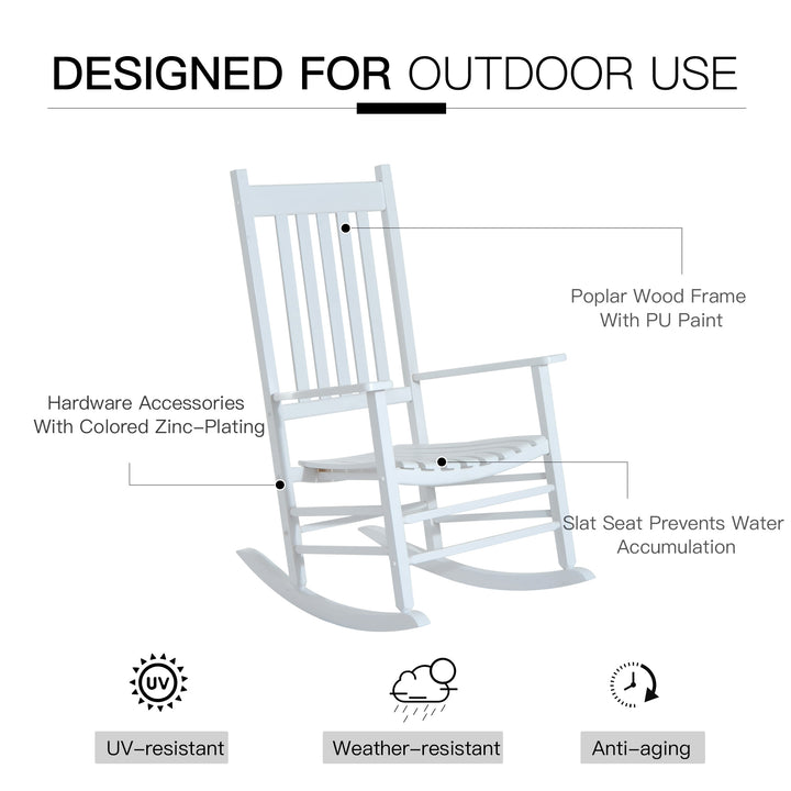Outdoor Porch Rocking Chair Armchair Wooden Patio Rocker Balcony Deck Garden Seat White