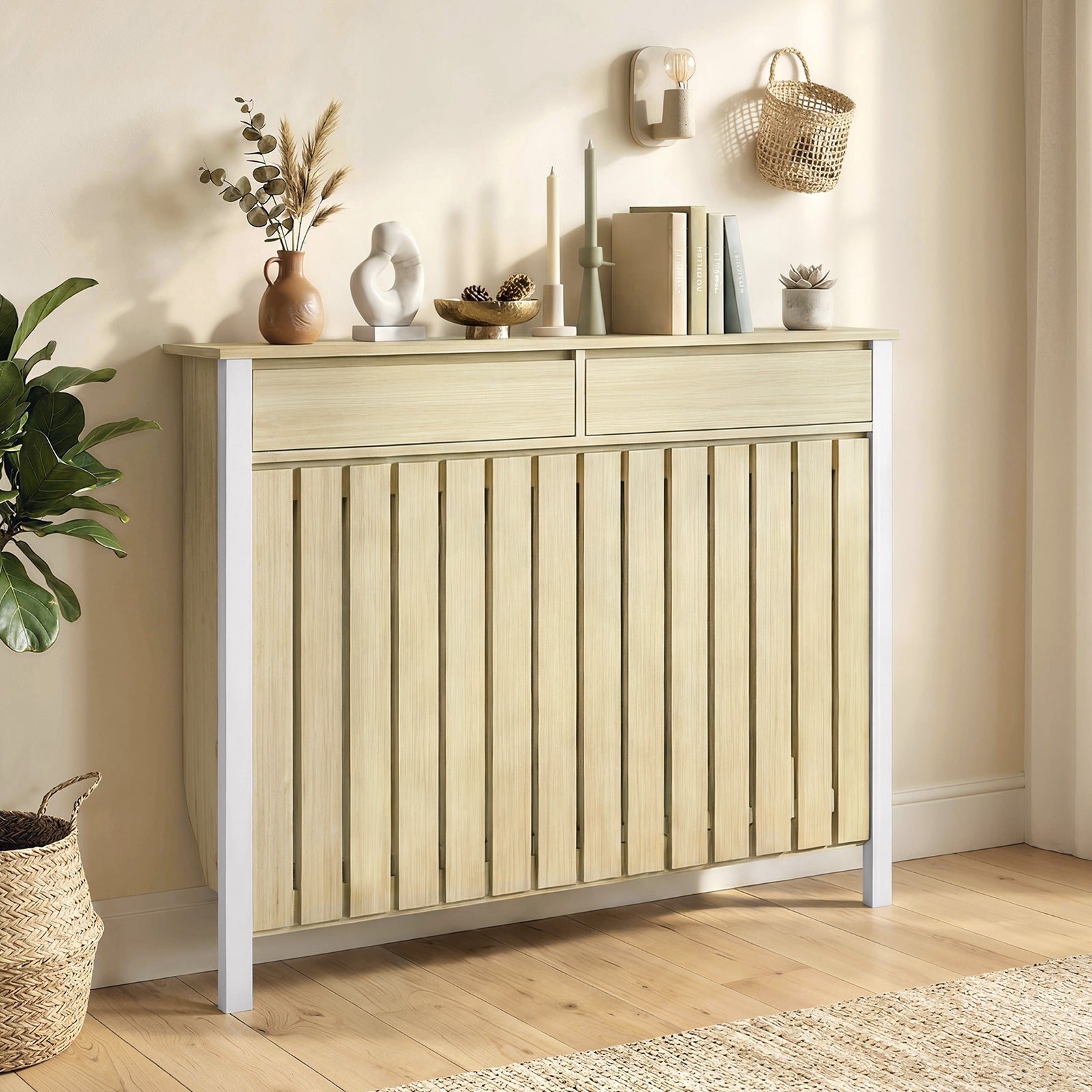 93 x 119cm Rustic-Look Radiator Cover - Oak