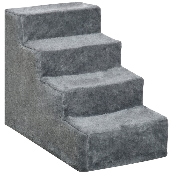 Four-Step Dog Stairs, with Washable Plush Cover, for High Bed Sofa, Dog Stairs for Small Dog and Cat - Light Grey