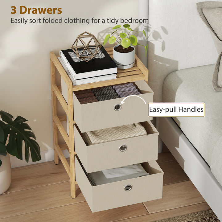 Chest of Drawers, 3 Fabric Drawers Narrow Dresser with Bamboo Frame, C