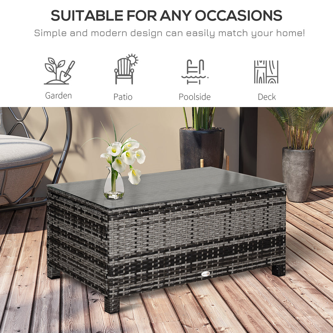 PE Rattan Garden Coffee Table, with Glass Table Top - Grey