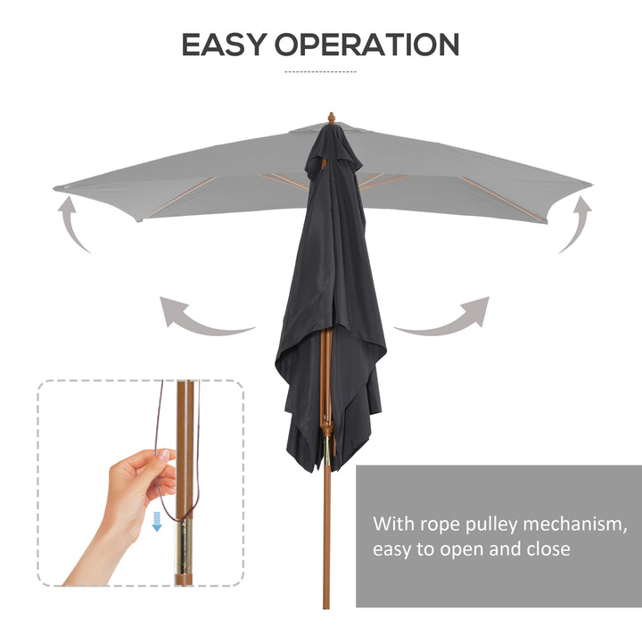 2 x 3m Wooden Garden Parasol Umbrella Outdoor Sun Shade Canopy, Dark Grey