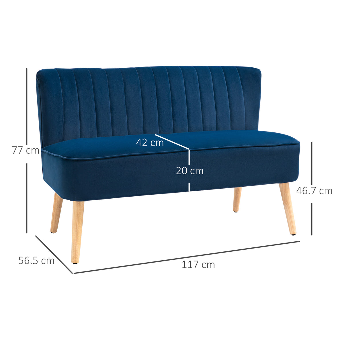 Modern Double Seat Sofa Foam Padding High Back Soft Comfortable Compac