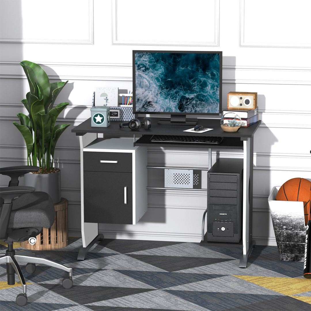 Computer Desk with Sliding Keyboard Tray, Storage Drawers and Host Box Shelf, Home Office Desk, Study Workstation, 100 x 52 x 75cm, Black