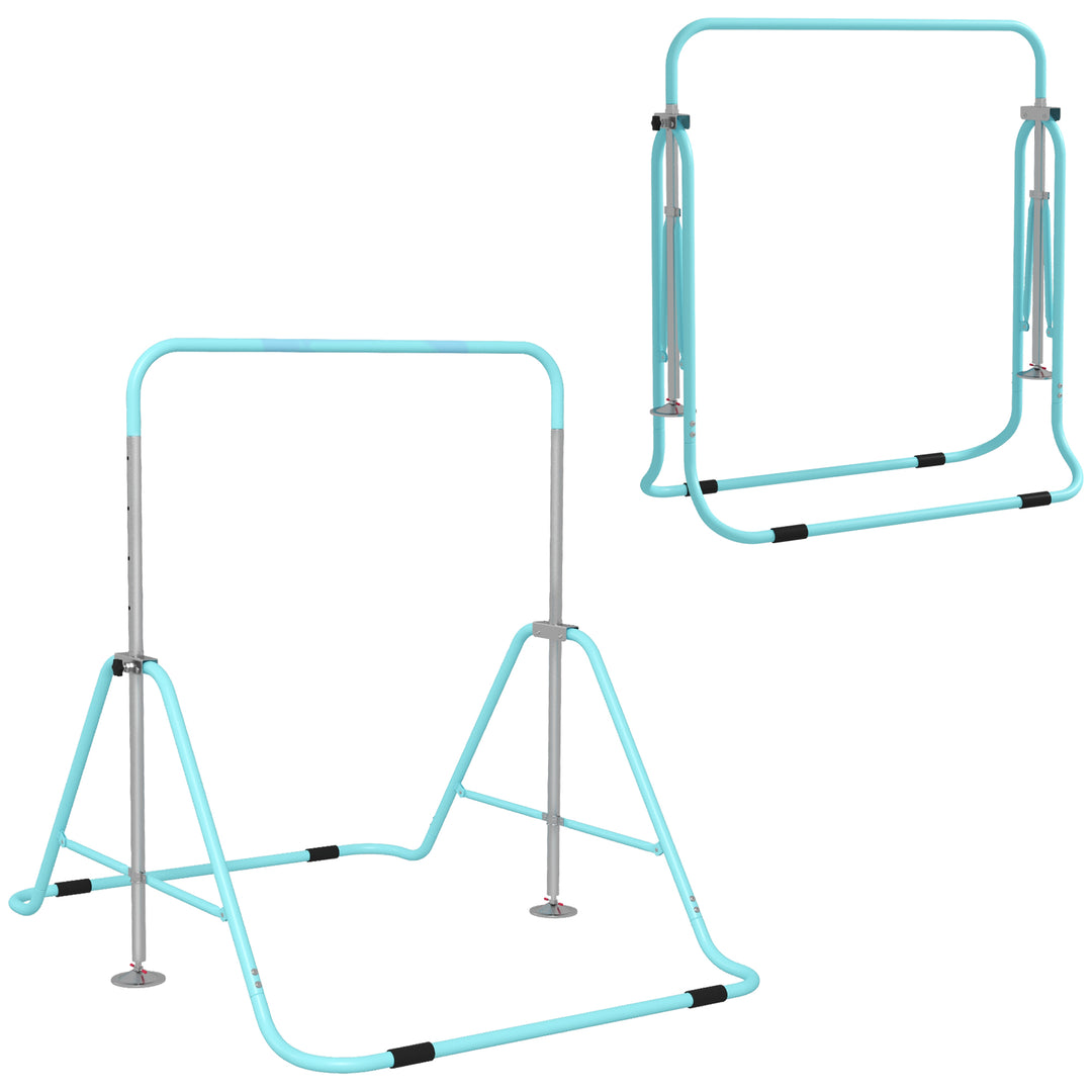 Kids Gymnastic Bar, with Adjustable Height, Foldable Horizontal Bars - Light Blue