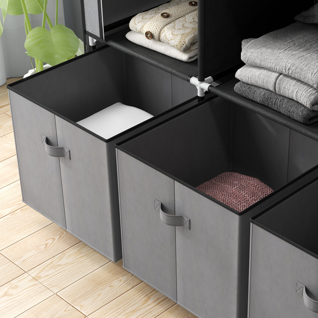 Fabric Wardrobe for Bedroom, Portable Wardrobe with 5 Shelves, 2 Hanging Rails and 3 Fabric Drawers, Foldable Closet, 125 x 43 x 162.5cm, Dark Grey