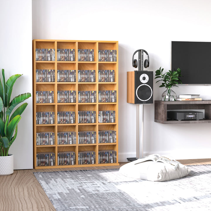 CD Storage Unit with Adjustable Shelves, 89 x 130.5 cm, Beech Wood Finish