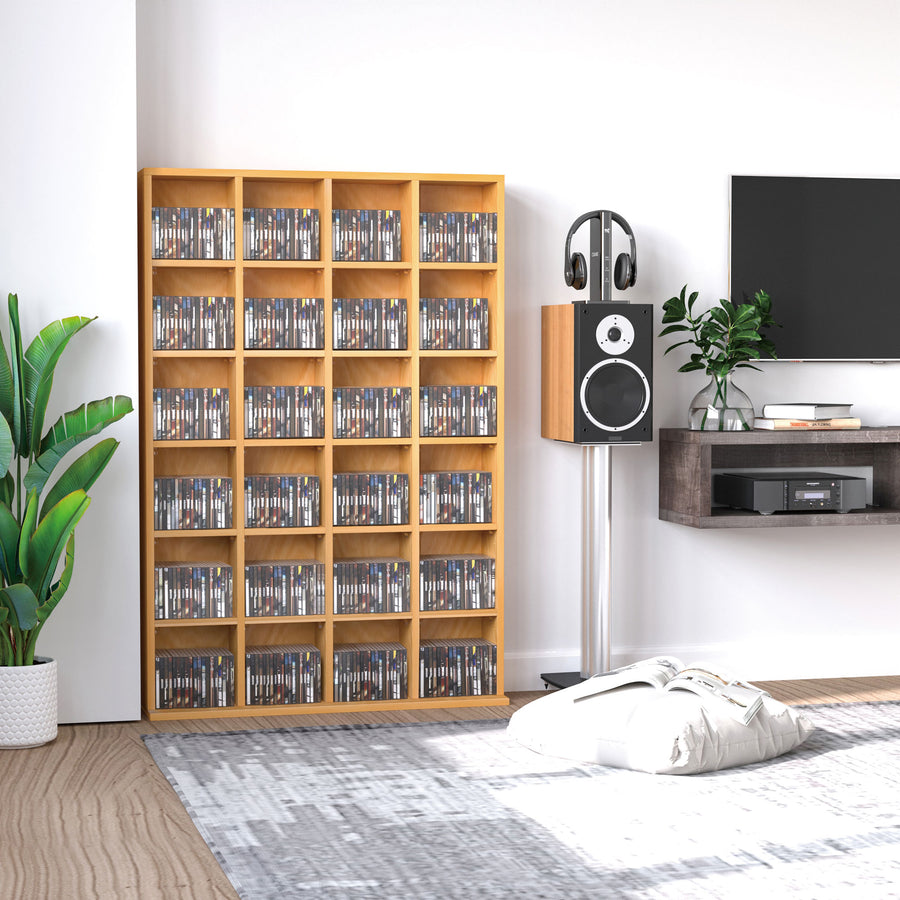 CD Storage Unit with Adjustable Shelves, 89 x 130.5 cm, Beech Wood Finish