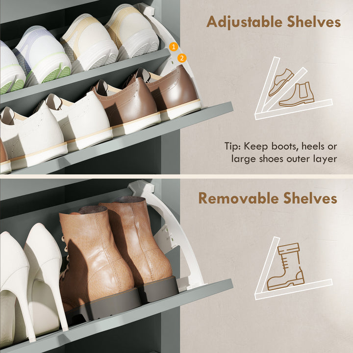 Slim Shoe Cabinet, Narrow Shoe Cupboard with 3 Flip Drawers, Adjustabl