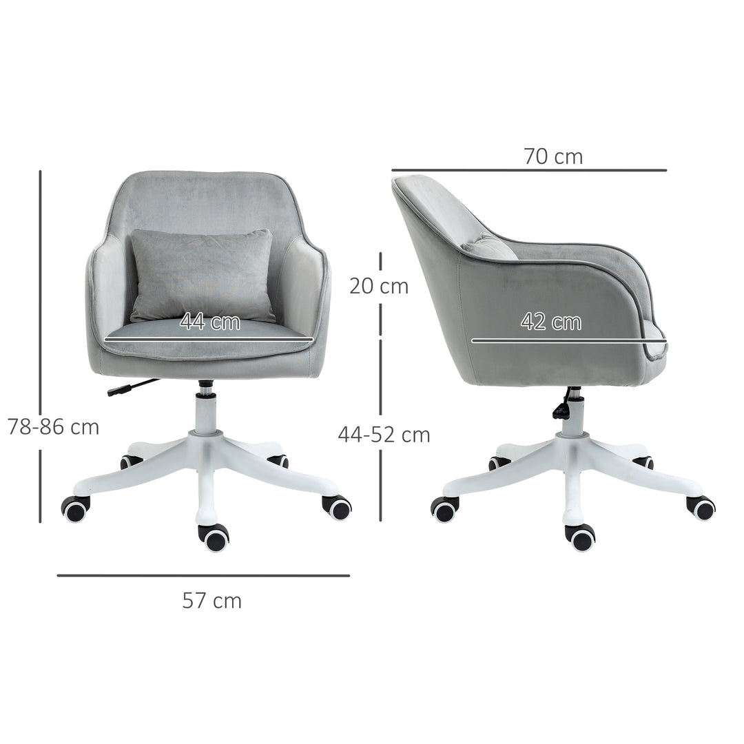 Velvet Office Chair, Desk Chair, Makeup Vanity Chair with Massage Lumbar Pillow and Rolling Wheels for Bedroom and Home, Grey