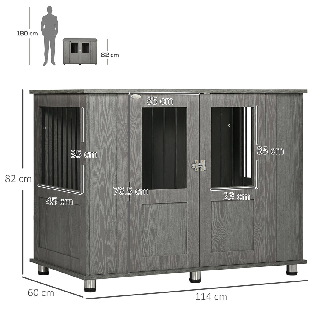 Dog Crate Table for Medium and Large Dogs with Magnetic Door for Indoor Use, 114 x 60 x 82 cm, Grey