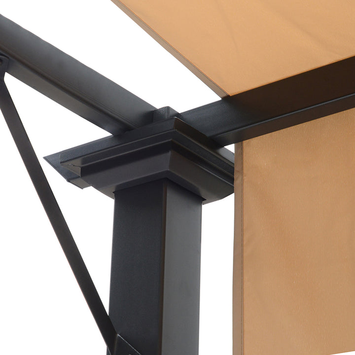 Outdoor Retractable Pergola Garden Gazebo with Two Adjustable Side Canopy Overhead Sun Shade Backyard Canopy Cover, Steel Khaki 2.96x2.45x2.3m