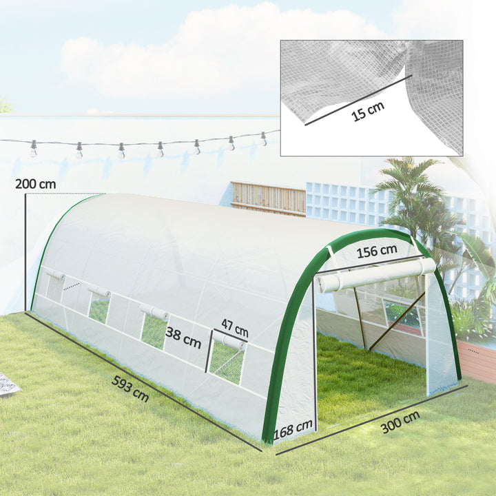 Walk-in Polytunnel Greenhouse Tunnel Warm House Tent with Zipped Doors, 8 Mesh Windows, PE Cover, 6 x 3 m