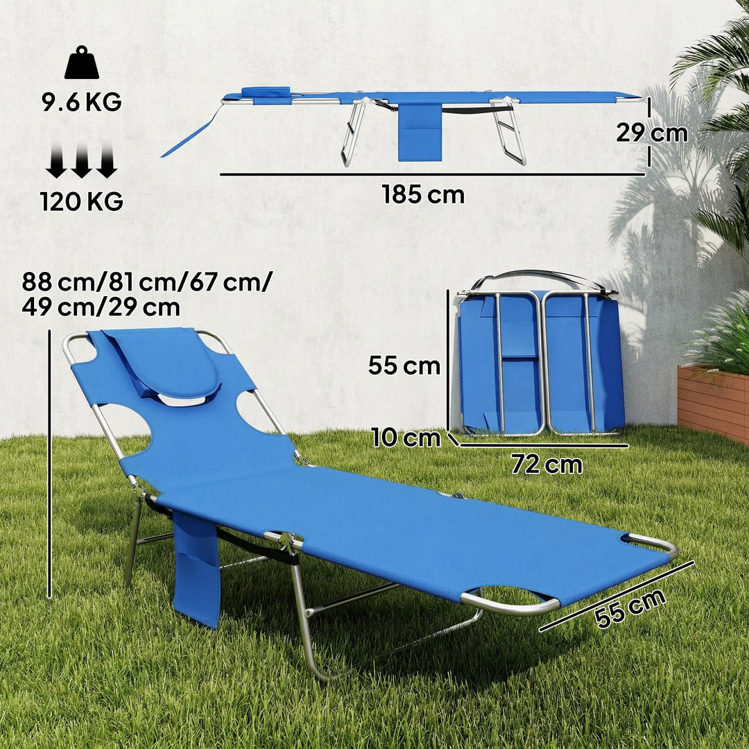 5-Position Adjustable Sun Loungers Set of 2 with Reading Hole and Side
