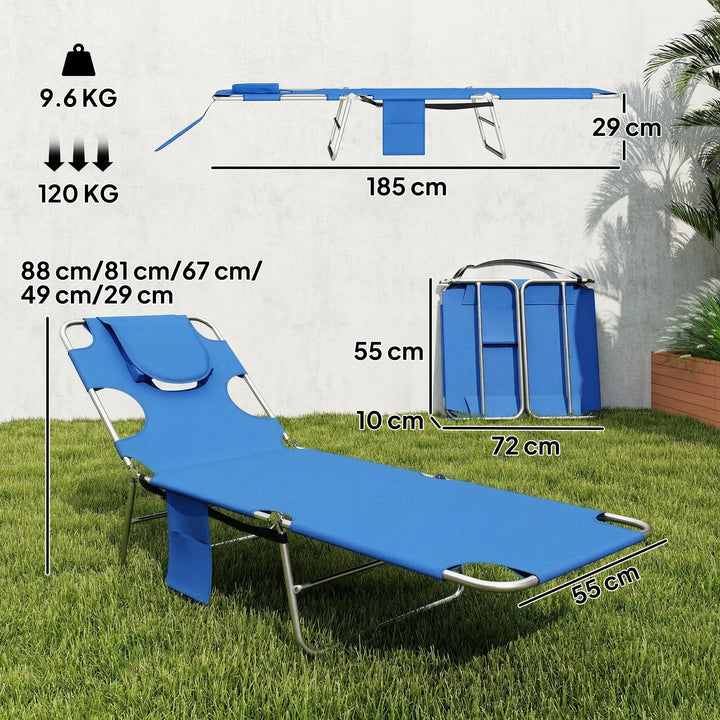5-Position Adjustable Sun Loungers Set of 2 with Reading Hole and Side