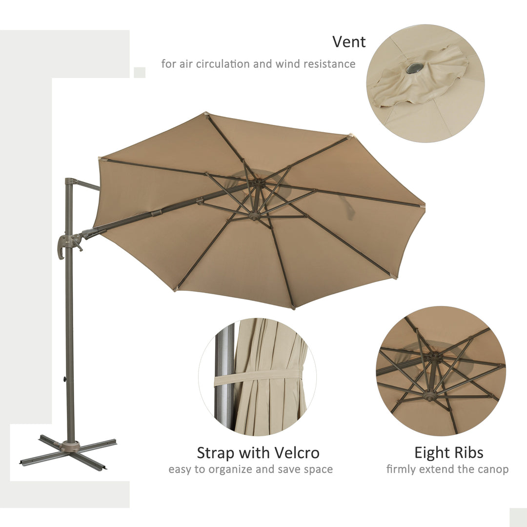 Outsunny 3M Cantilever Parasol, Roma Umbrella with Tilt Crank and 360° Degree Rotating System, Hanging Sun Shade, Khaki